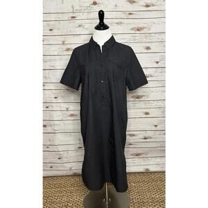 Billy Reid black minimalist lagenlook cotton popover midi shirt dress Size XS